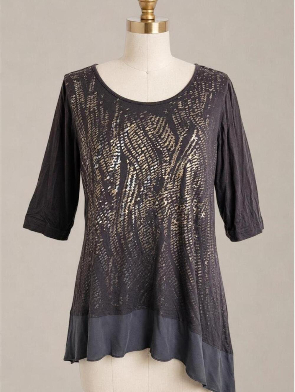 APT. 9 Metallic Abstract Asymmetrical Tunic Top 1X